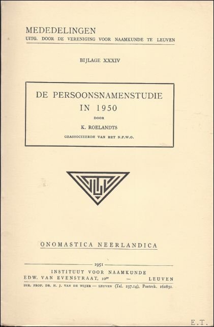 ROELANDTS, K. - DE PERSOONSNAMENSTUDIE IN 1950.