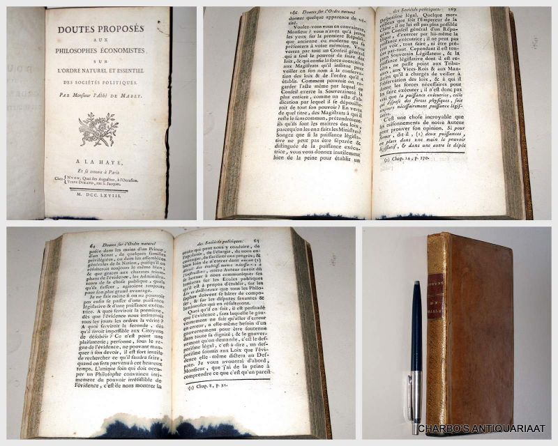 MABLY, [G.B.] ABBÉ DE, - Doutes proposés aux philosophes économistes, sur l'ordre naturel et essentiel des sociétés politiques.