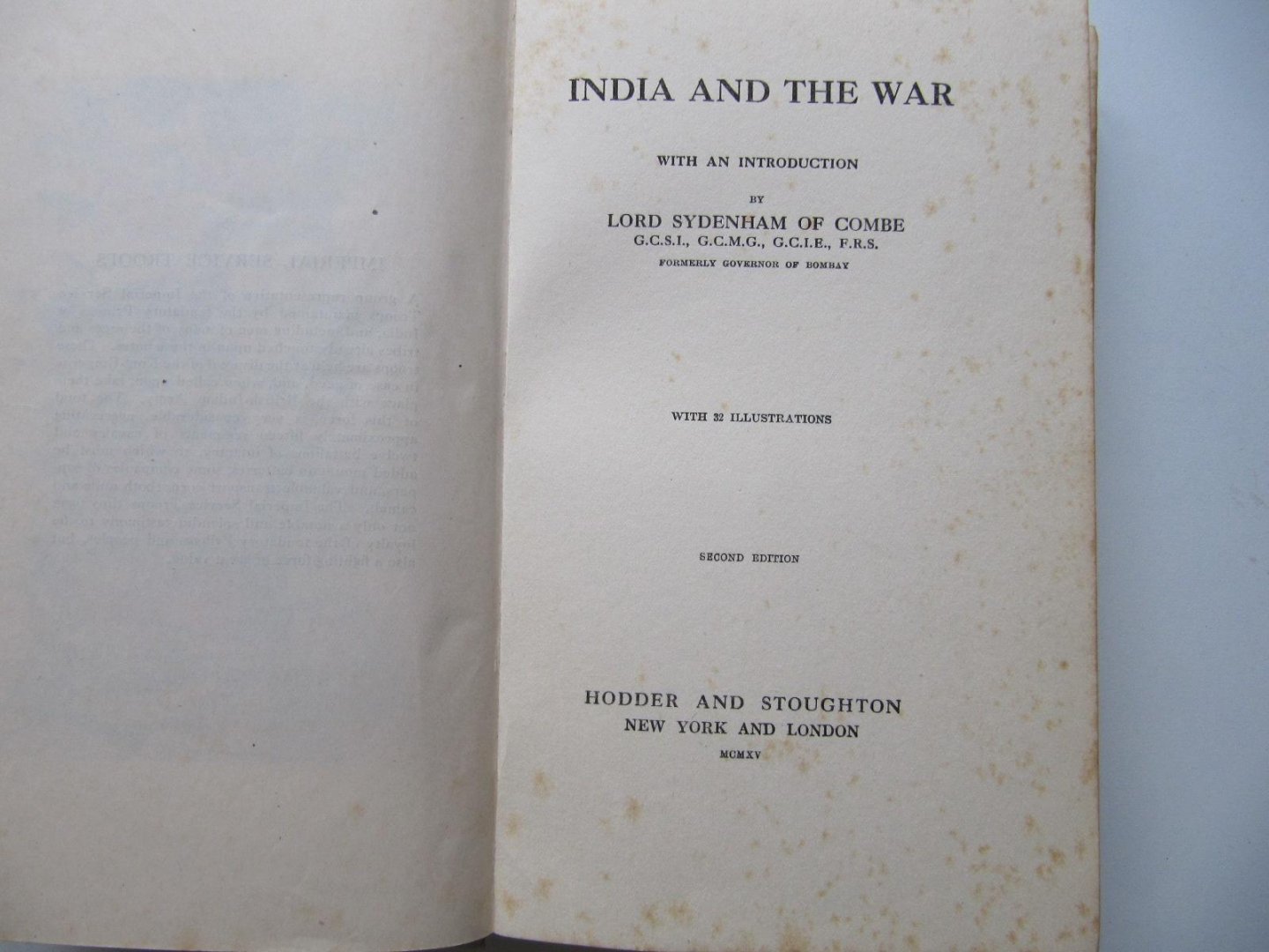 Introduction Lord Sydenham - India and the War