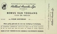 HAL - Bewijs van toegang Holland-Amerika Lijn ss Nieuw Amsterdam