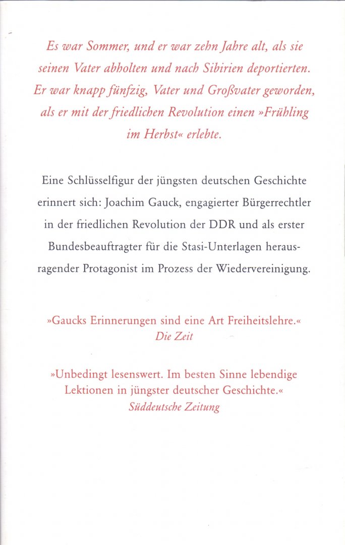 Gauck, Joachim in Zusammenarbeit mit Hirsch, Helga (ds1201) - Winter im Sommer - Frühling im Herbst . Erinnerungen