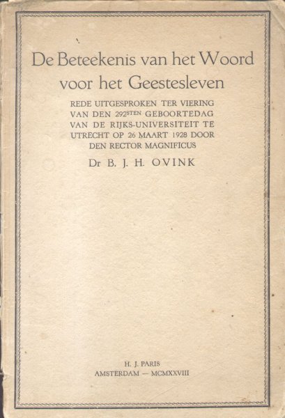 Ovink, Dr. B.J.H. - De Beteekenis van het Woord voor het Geestesleven