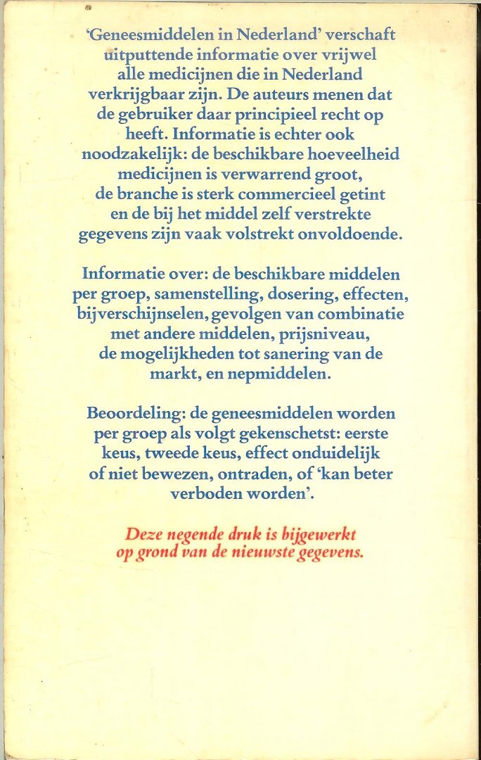 Reijnders, Lucas .. Vulto, Arnold en Buurma, Henk - Geneesmiddelen in Nederland : gids voor arts en gebruiker