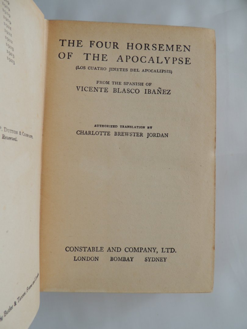 Vicente Blasco Ibáñez Ibanez - Authorized translation by Charlotte Brewster Jordan - The four Horsemen of the Apocalypse PART I - II - III. in one volume