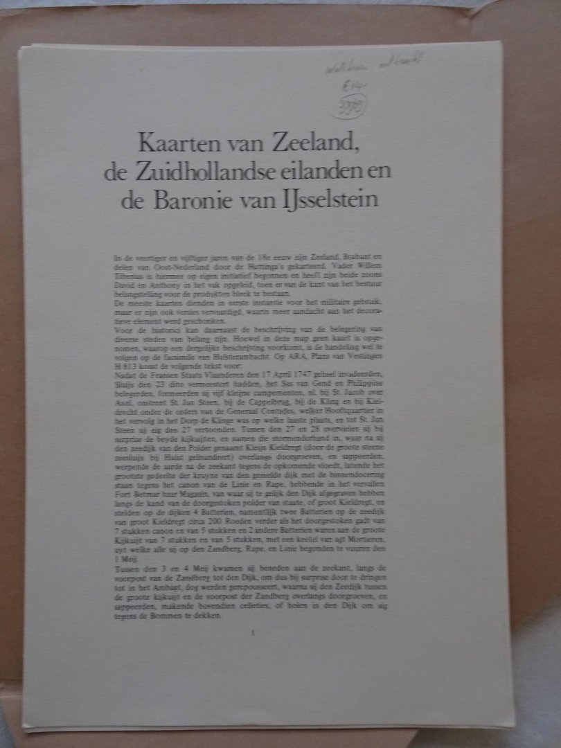 (Hattinga). - Topografische kaarten en plattegronden van de Hattinga's 1724-1755, map 9. Kaarten van Zeeland, de Zuidhollandse eilanden en de Baronie van IJsselstein.