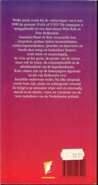 BOK Rene .. Omslagontwerp Hans Britsemmer - HET KOK BOLK BOEKJE  * Dubbelportret van de tegenspraak  * Citaten en uitspraken uit de arena van de paarse coalitie