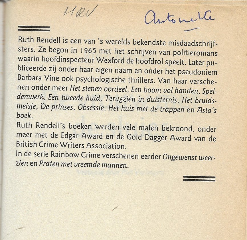 Rendell, Ruth . Vertaald door Piet Verhagen  Omslagontwerp Mariska Cock - De vrouw met de sluier