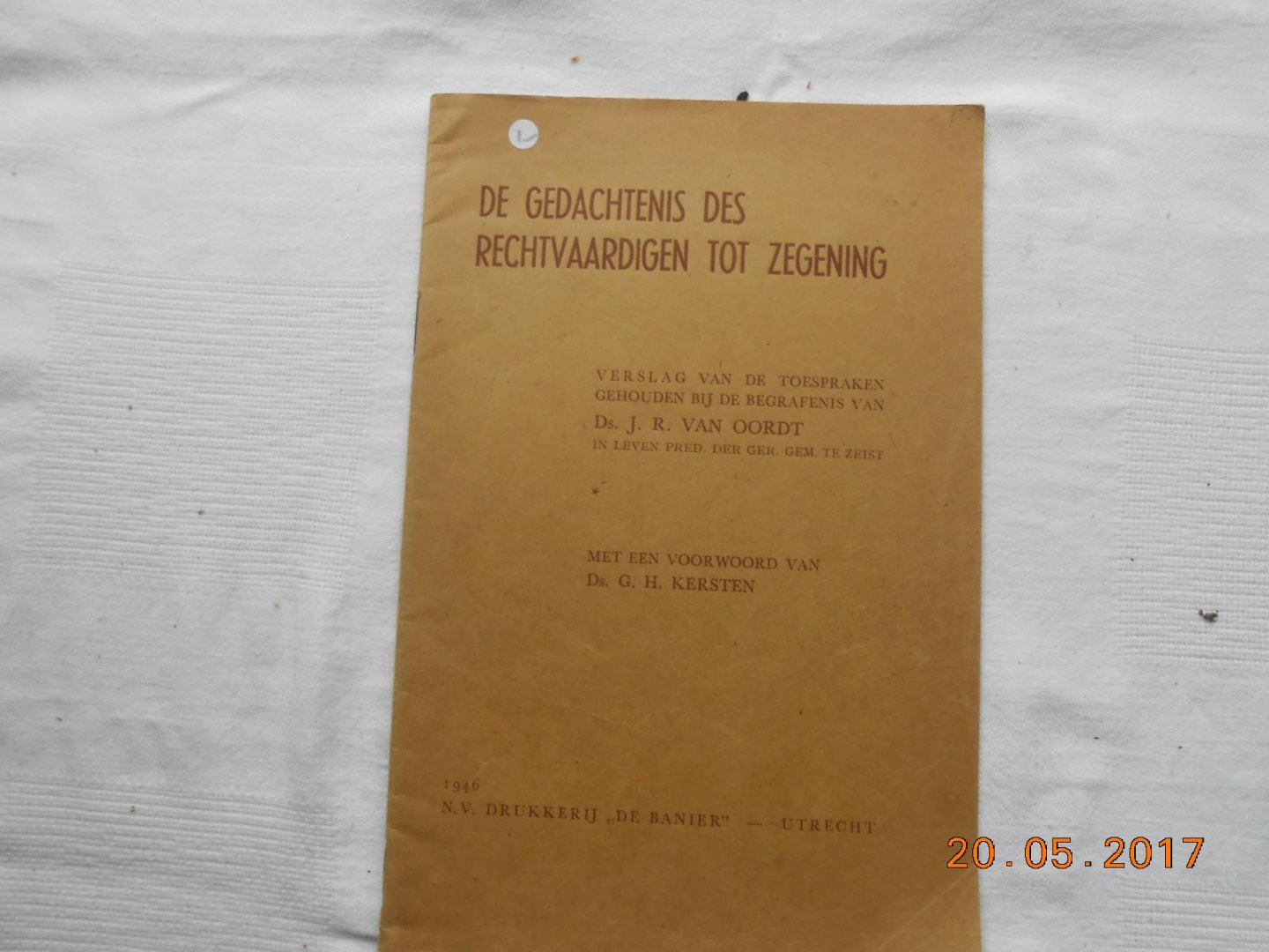Ds G H Kersten - De gedachtgenis des rechtvaardigen totmzegening