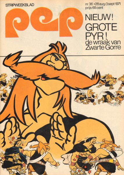Diverse tekenaars - PEP 1971 nr. 36, stripweekblad, 28 augistus/3 september 1971 met o.a. DIVERSE STRIPS (ASTERIX/RAVIAN/BLUEBERRY/RIK RINGERS/LUCKY LUKE)/THE BAND (2 p.)/JOE FRAZIER (BOKSEN , 1,5 p.)/GROTE PYR (COVER TEKENING) , goede staat