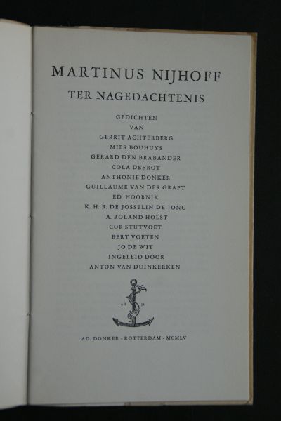 diversen - Martinus Nijhoff  Ter Nagedachtenis