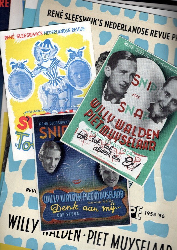 SNIP en SNAP [Willy Walden & Piet Muijselaar] - René Sleeswijk's Nederlandsche Revue Snip en Snap 43/44 'tok...tok...tok...alweer een Ei!' + Snip en Snap - Revue '44-'45 'Denk aan mij...' + René Sleeswijk's Nederlandse Revue 1948 '49 - Snip Snap 'Tot genoegen' + Snip & Snap in Hollandse Nie...