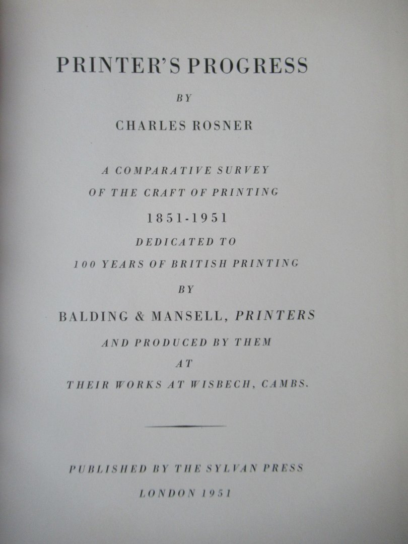 Rosner, Charles - Printer s Progress 1851-1951