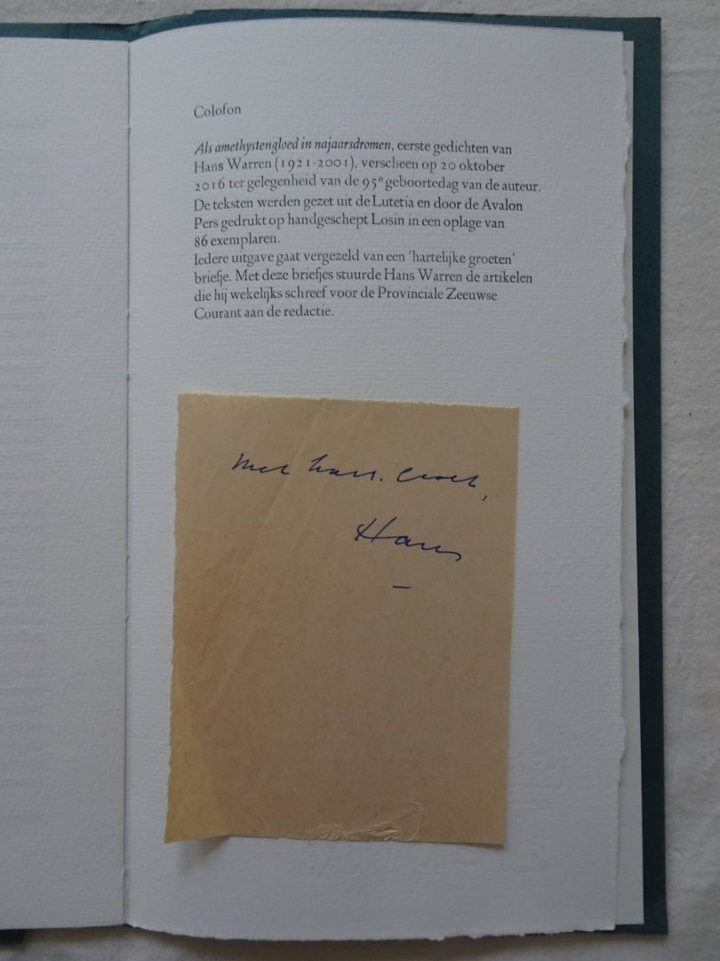 Warren, Hans. - Als amethystengloed in najaarsdromen. Eerste gedichten.