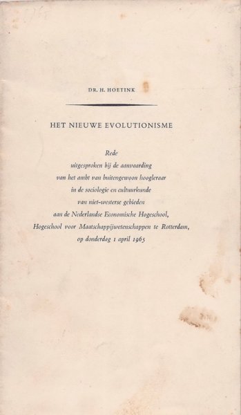 Hoetink, [prof.dr.] Harry - Het nieuwe evolutionisme.