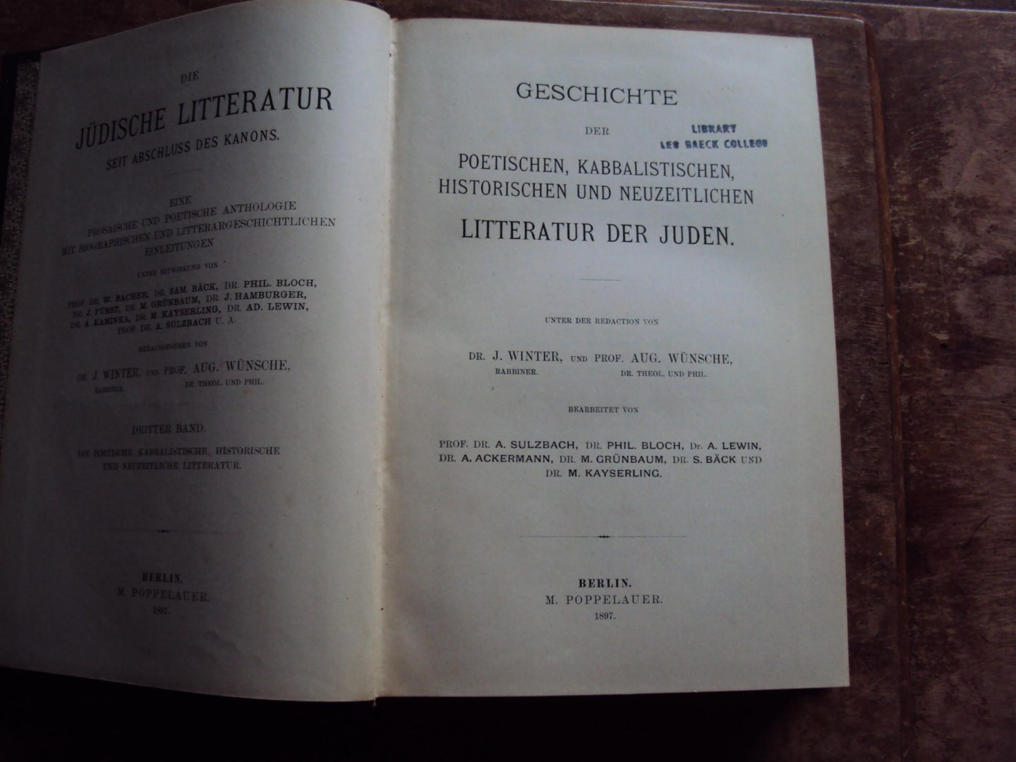 Winter, J. / Aug. Wünsche (red.) - Die jüdische Litteratur seit Abschluss des Kanons. Band 3: Geschichte der poetischen, kabbalistischen, historischen und neuzeitlichen Litteratur der Juden