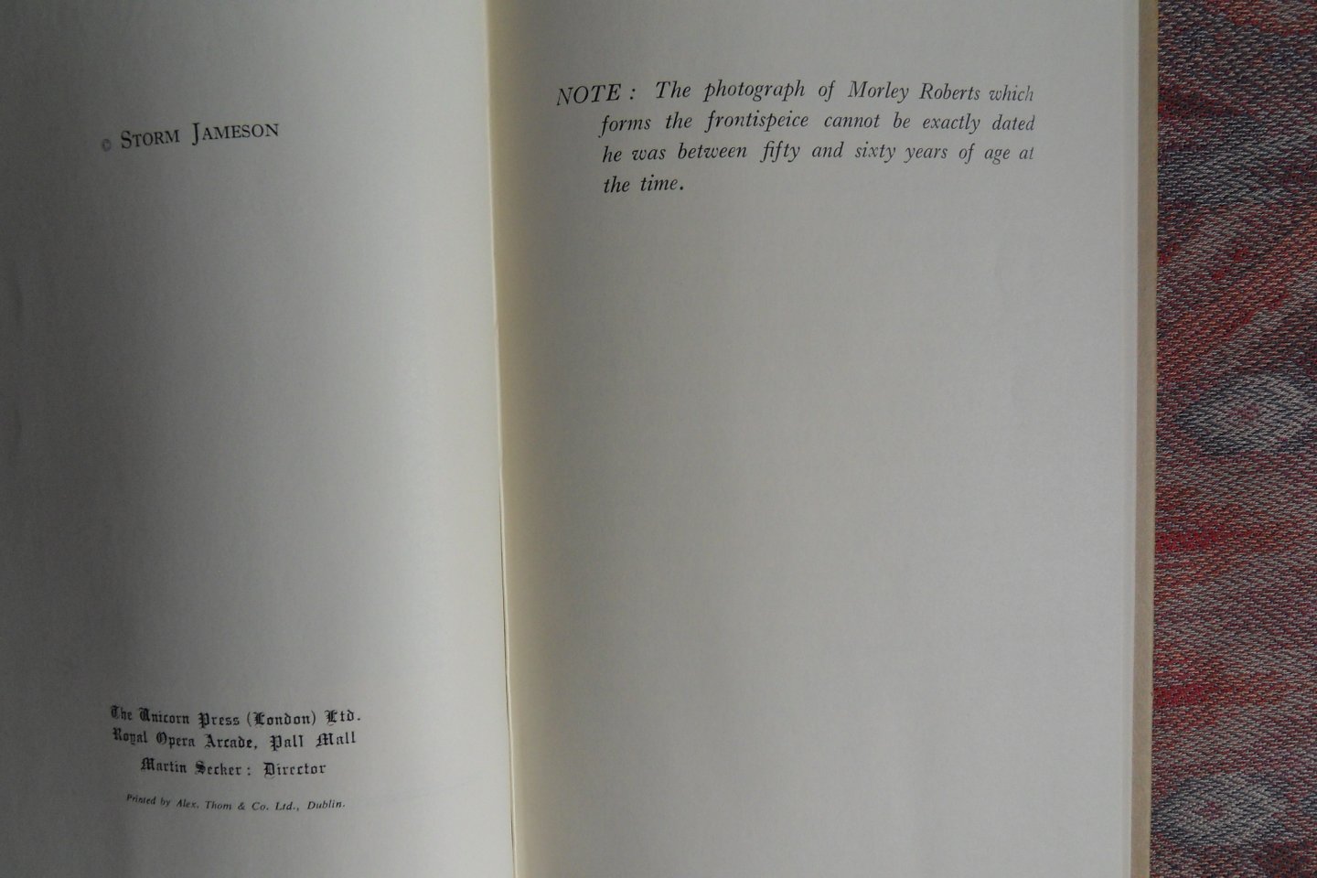 Storm Jameson, Miss (Margaret). [ 1891 - 1986 ]. - Morley Roberts, - The Last Eminent Victorian.