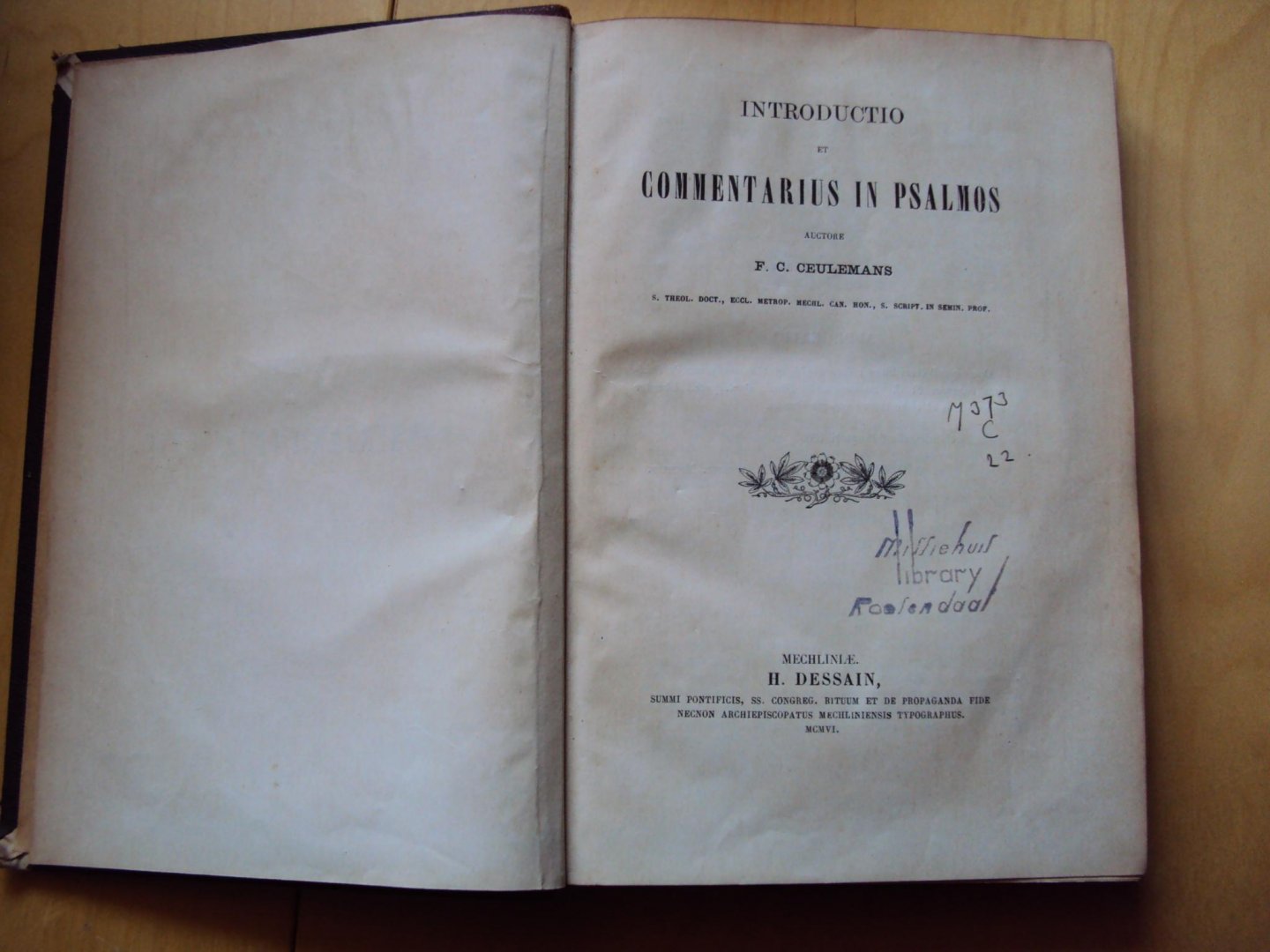Ceulemans, F.C. - Introductio et commentarius in Psalmos