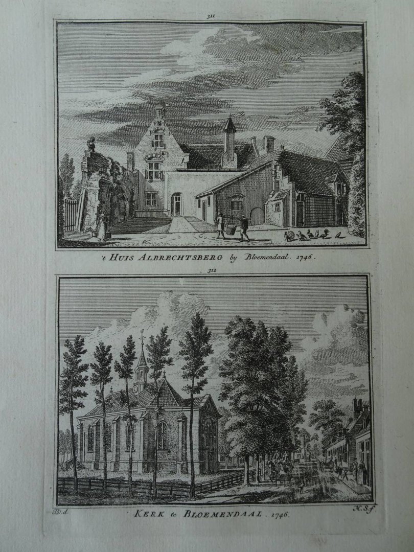 Bloemendaal. - 't Huis Albrechtsberg by Bloemendaal, 1746/ Kerk te Bloemendaal, 1746.