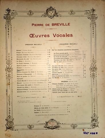 Bréville, Pierre de: - Bernadette (Pouvillon). [pour chant et piano] (Oeuvres vocale. Premier recueil)