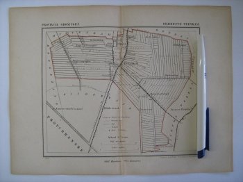  - Oudtijds grensgekleurde lithografie van Gemeente Veendam, Groningen 1867