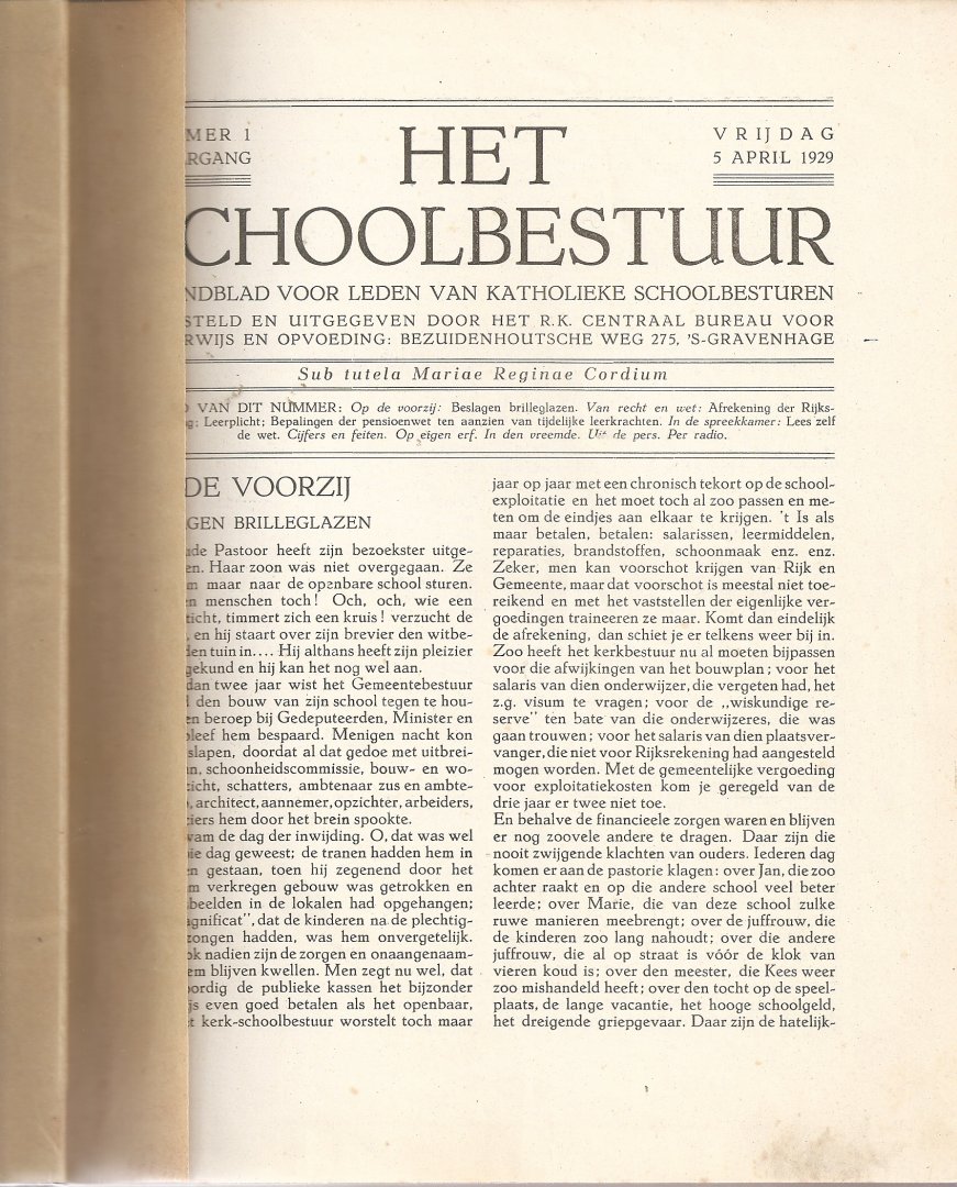 Redactie. - het schoolbestuur maandblad voor leden van Katholieke schoolbesturen. 1929-1932.
