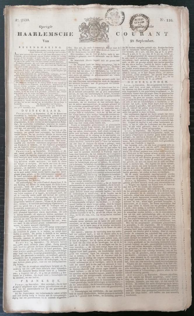 Anoniem - Opregte Haarlemsche Courant No. 116 - 28 september 1830