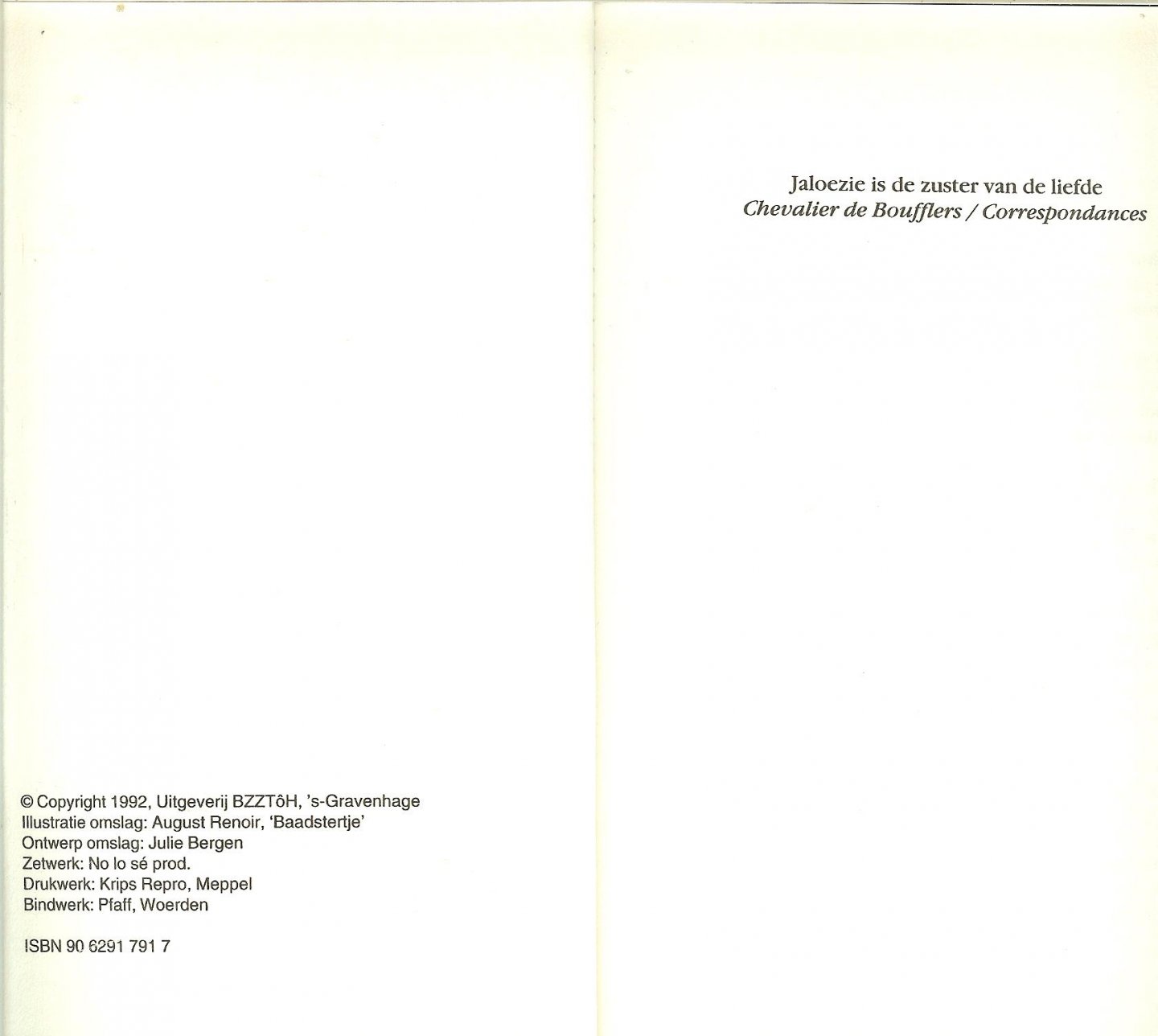 Cartens, Jan . illustraties omslag August Renoir  [ Baadstertje]  en Julie Bergen  Ontwerp omslag - De bekentenis