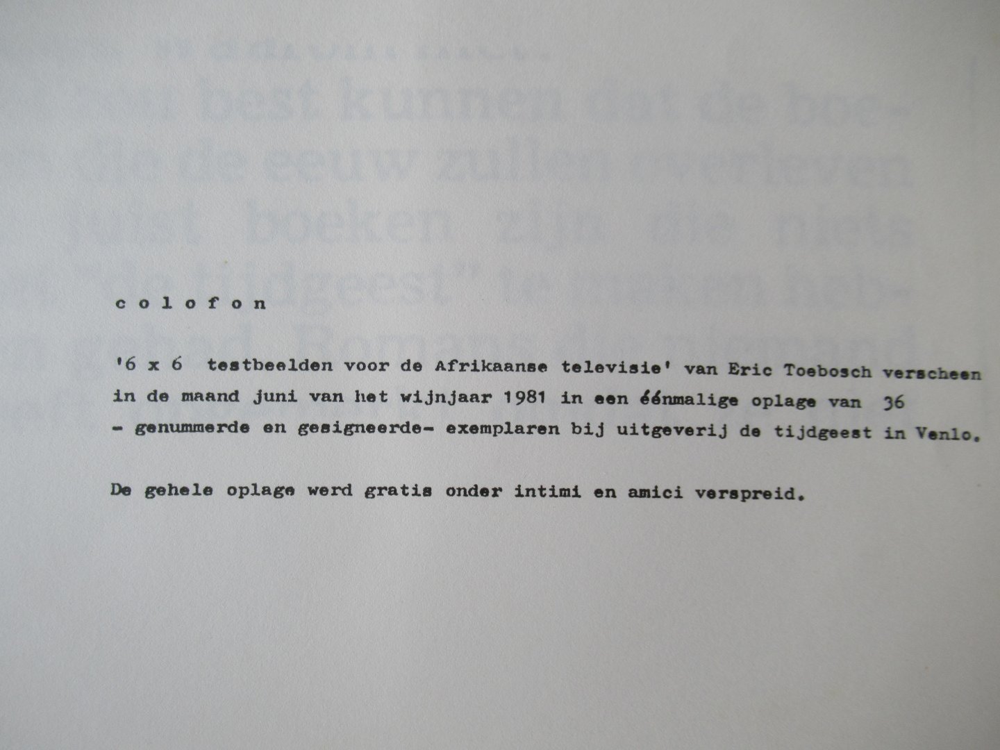 Toebosch, Eric - G X G Testbeelden voor de Afrikaanse televisie