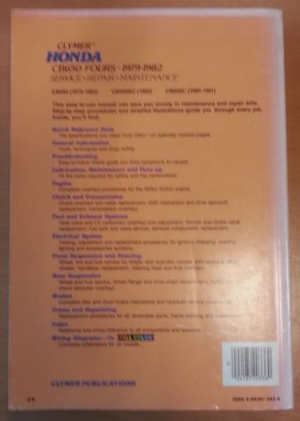 Scott, Ed - Clymer - Honda cb650 fours, 1979 - 1982 / service, repair, maintenance