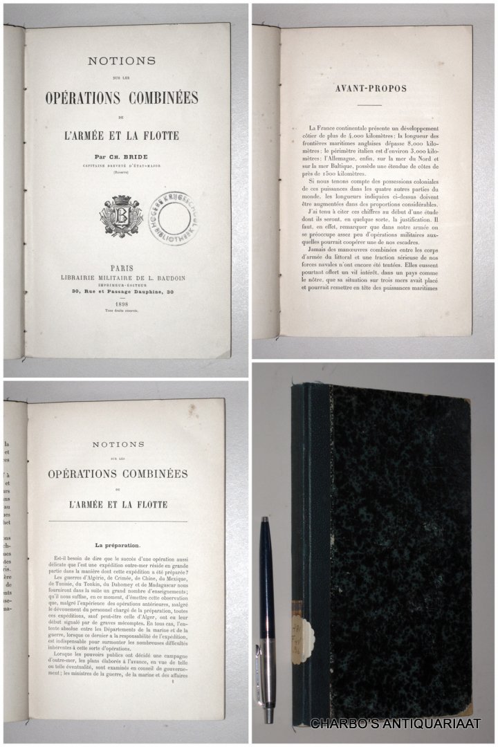 BRIDE, CH., - Notions sur les opérations combinées de l'armée et la flotte.