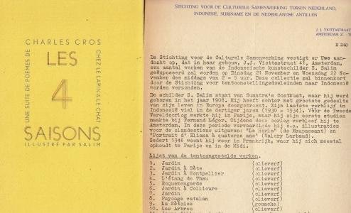 SALIM, Saraochim /  BARLI, KERTON en BAHARUDDIN - Documentatie over een tentoonstelling van de Stichting voor de Culturele Samenwerking tussen Nederland, Indonesië, Suriname en de Nederlandse Antillen met uit Indonesië afkomstige kunstenaars.