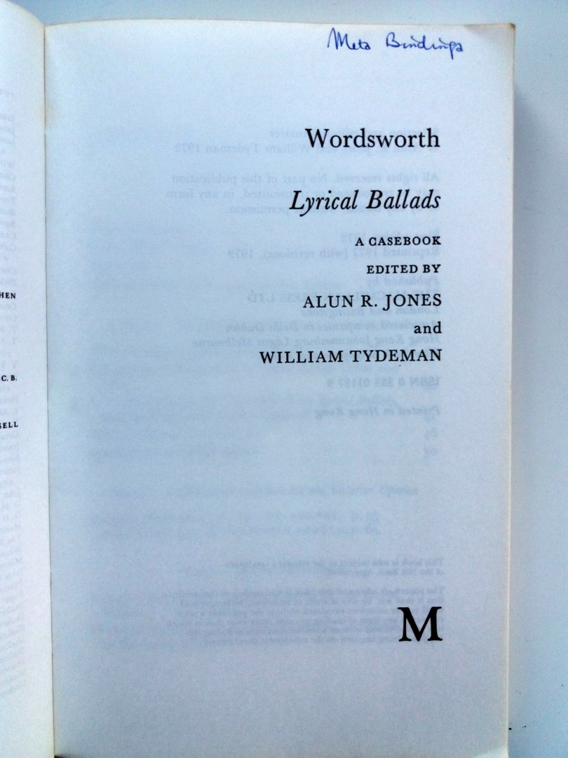 Dyson, A.E. - Jones, Alun R. - Tydeman, William - Wordsworth Lyrical Ballads (ENGELSTALIG) (A selection of critical essays - edited by Alun R. Jones and William Tydeman - General editor A.E. Dyson)