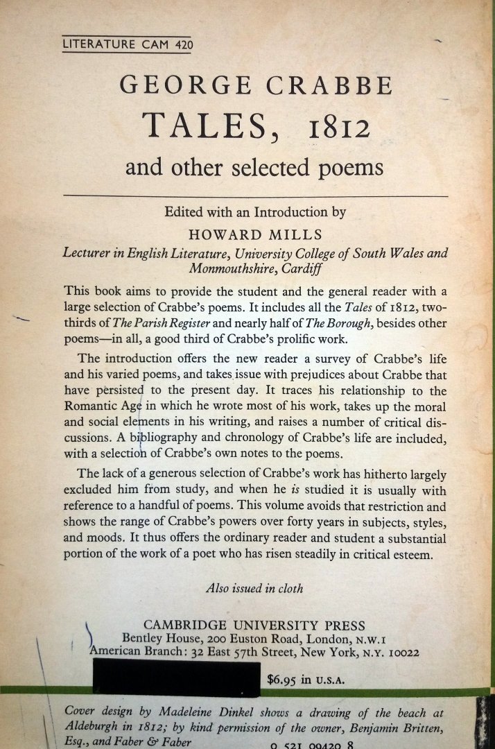 Crabbe, George - Tales, 1812 and other selected poems (Edited bij Howard Mills) (ENGELSTALIG)
