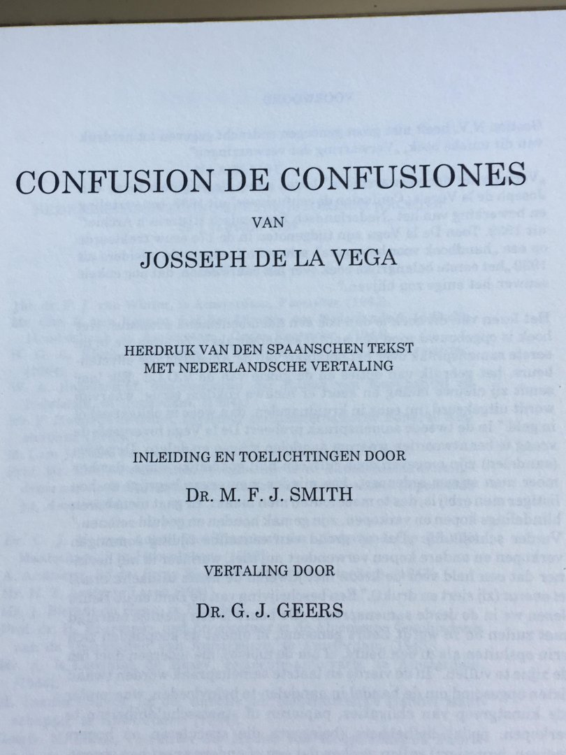 De La Vega Josseph - Confusion de Confusiones