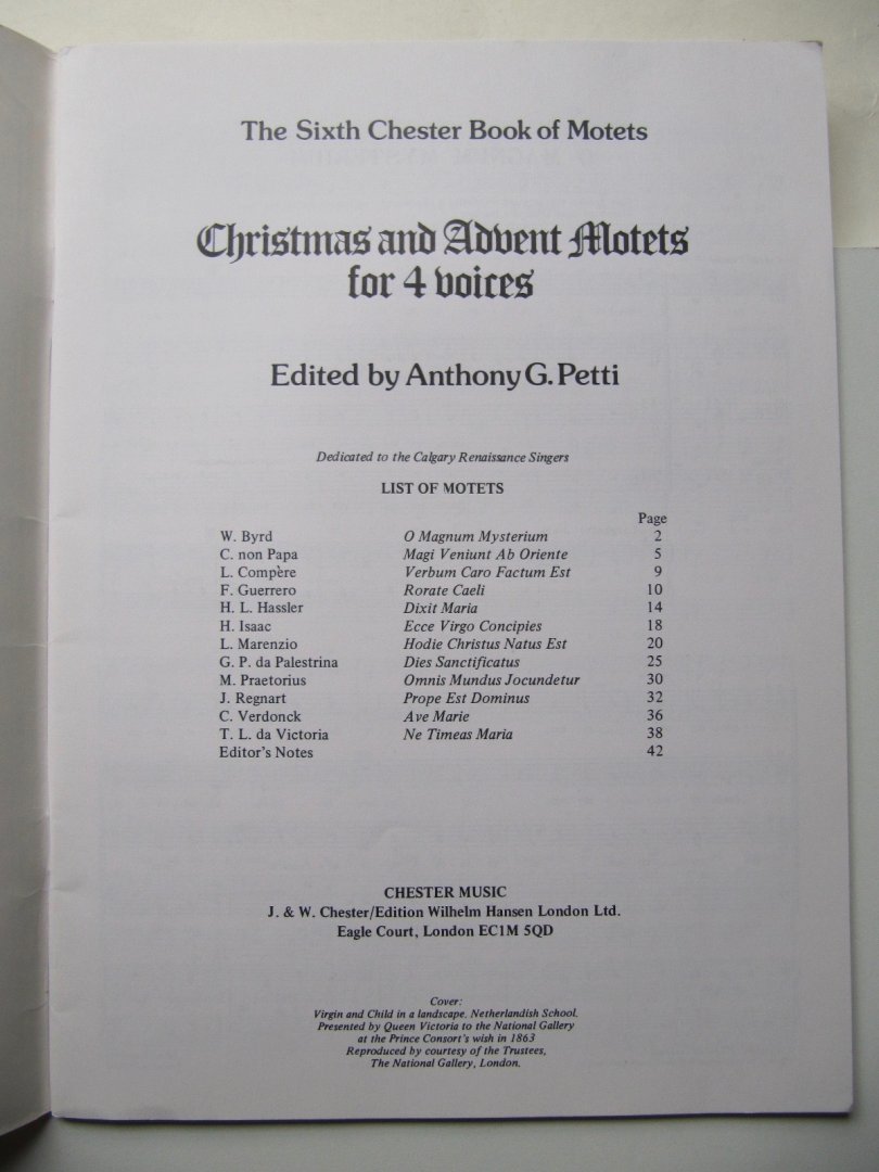 Anthony G. Petti - Christmas and Advent Motets for 4 voices (The Sixt Chester Book of Motets)