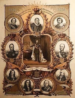 WILLEM III, Koning - Het zilveren Krooningsfeest van Koning Willem III. 12 Mei 1874. (Met twee andere gedenk-affiches van het jubileum van koning Willem III).