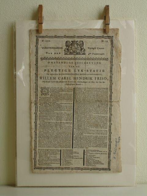 Friso, Willem Carel Hendrik. - 's Gravenhaegse Vrydagse Courant, 4-den February 1752.