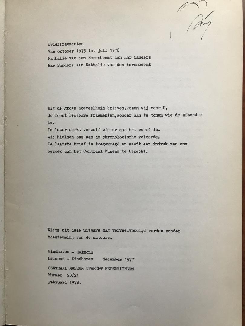 Sanders, Har/  Eerenbeemt, Nathalie van den - Har Sanders/ Brieffragmenten van oktober 1975 tot juli 1976