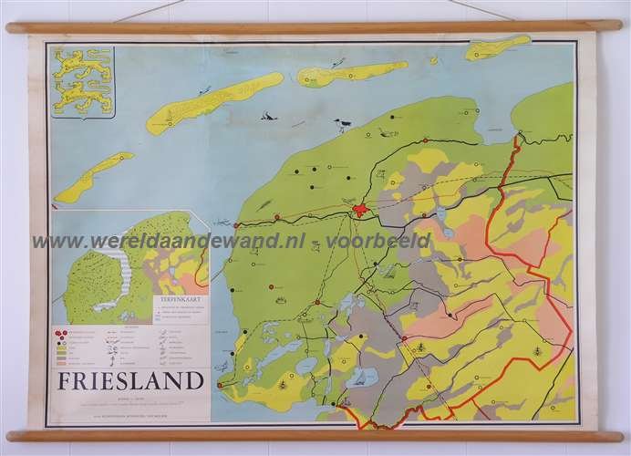 [J.C.] Kloosterman, [B.] Koekkoek, [J.] van Mourik - Schoolkaart / wandkaart van Friesland