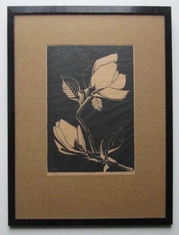 Kees Koeman - Magnolia - [ingelijst in passepartout achter glas]