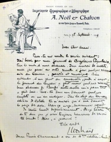 Noël, A.: - Lettre autographe signée