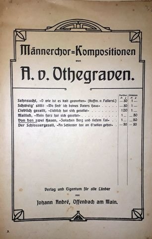 Othegraven, A. von: - Von den zwei Hasen für vierstimmig Männerchor (Männerchor-Kompositionen)