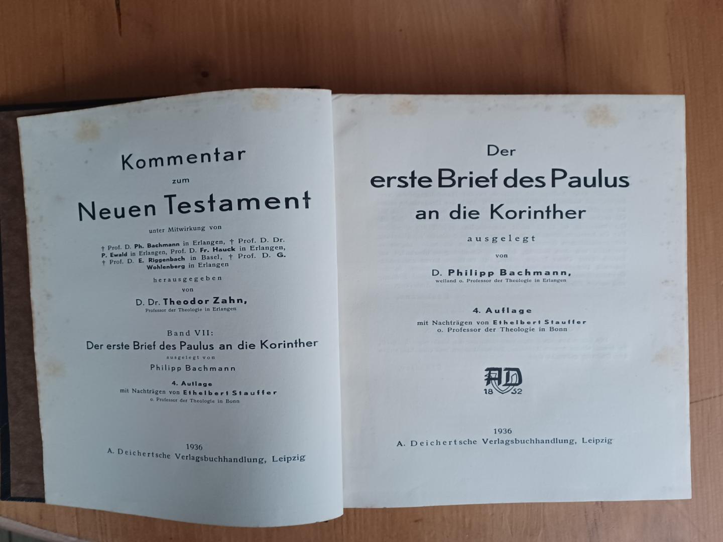 Bachmann, D.Philipp/Zahn, Dr.Theodor - Der erste brief des Paulus an die Korinther ausgelegt