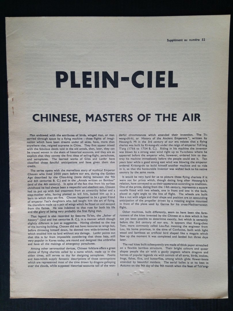 - Supplement 52 bij Journal Plein Ciel, Revue Bimestrielle d?Aviation