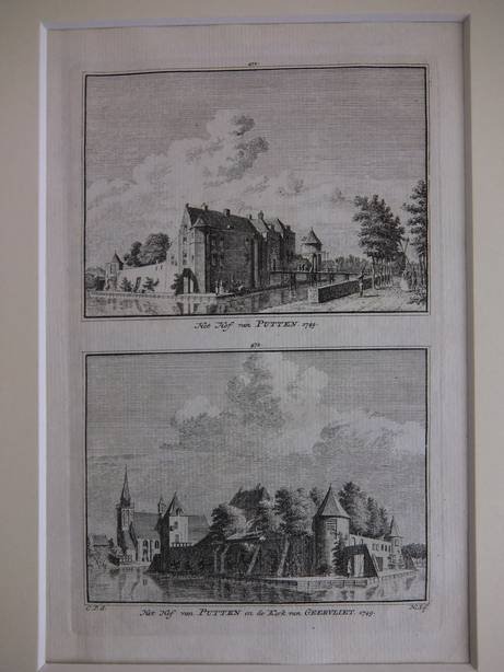 Geervliet. - Het Hof van Putten, 1749/ Het Hof van Putten en de Kerk van Geervliet, 1749.