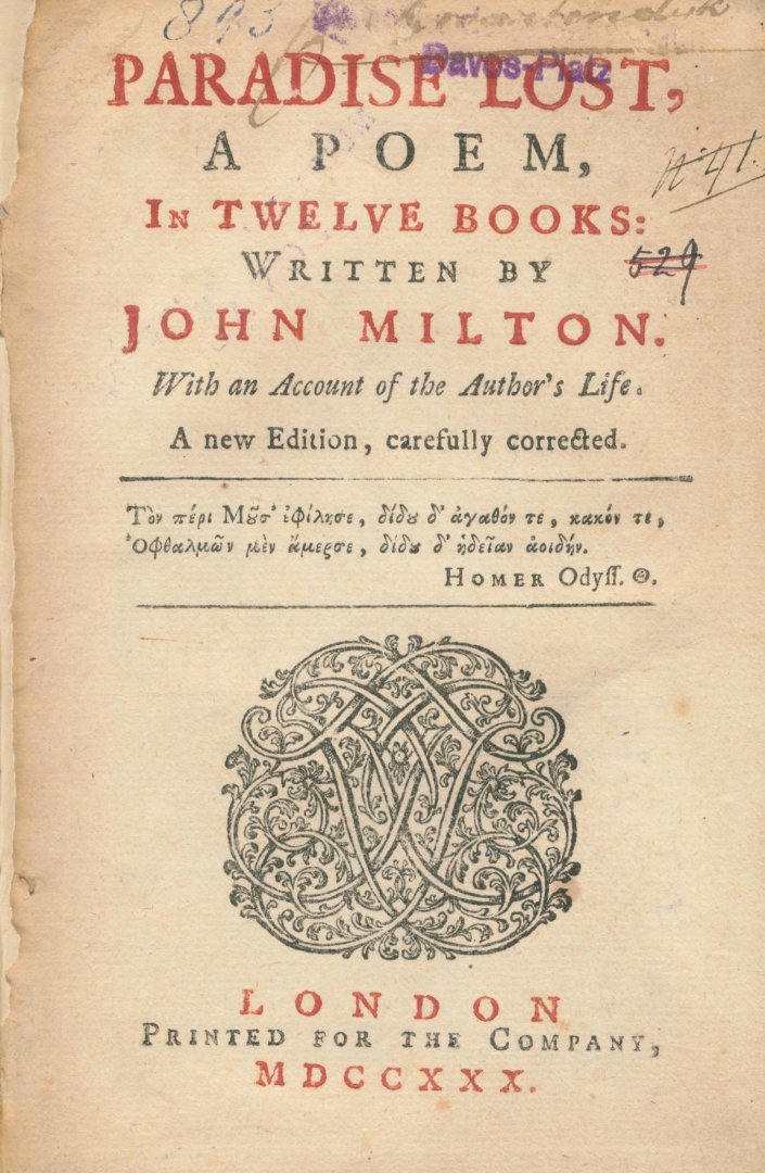 Milton, John - Paradise lost. A poem, in twelve books: written by John Milton. With an account of the author's life. A new edition, carefully corrected.