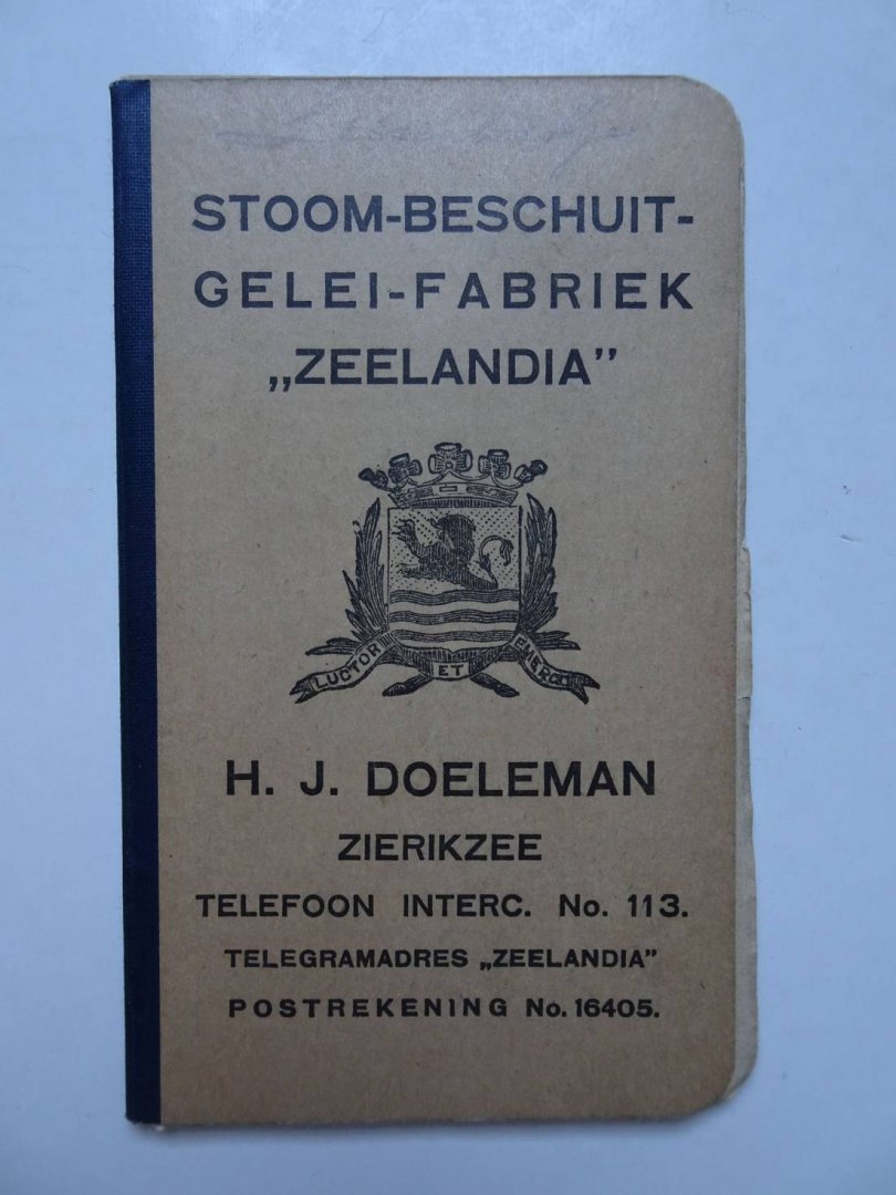  - Stoom-beschuit-gelei-fabriek "Zeelandia". Een ongebruikt aantekenboekje, bij wijze van reclame uitgegeven.