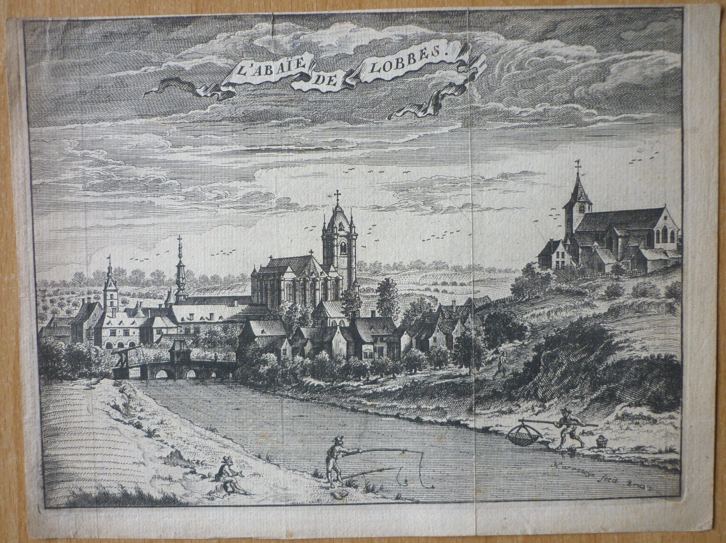 Harrewijn, Jacob - L'abaïe de Lobbes. Originele kopergravure