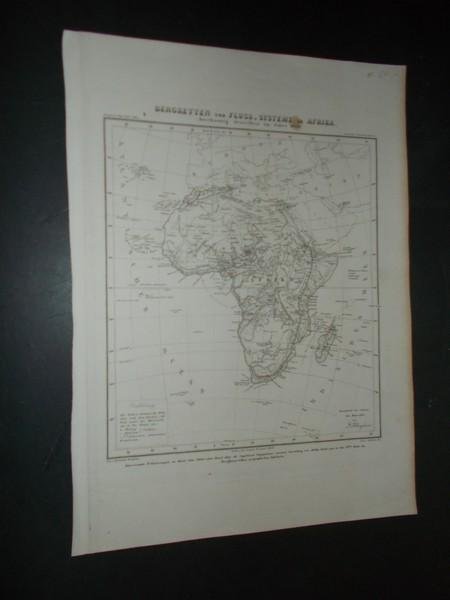 Antique map (kaart). - Bergketten und Fluss-Systeme in Afrika.