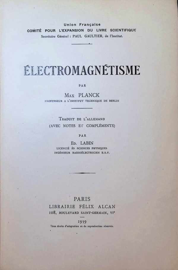 Max Planck - Electromagnétisme